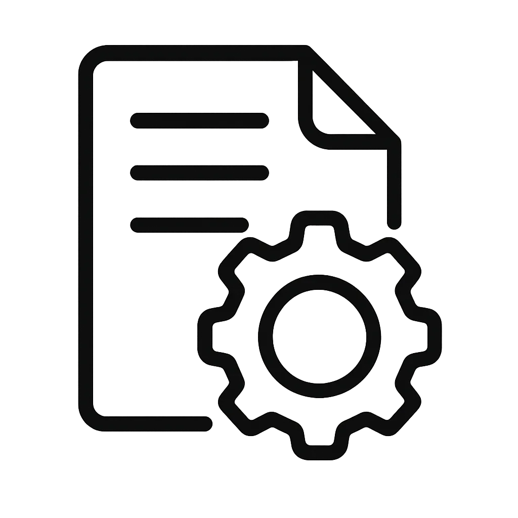 Documentoplossingen Document automatisering weergegeven met papier en tandwiel illustratie